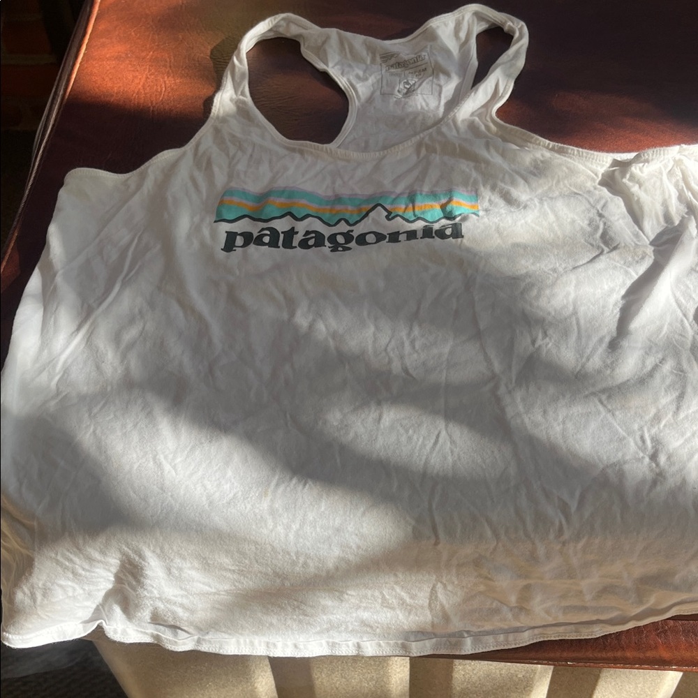 Patagonia Off White Tank Top with Multicolor Logo